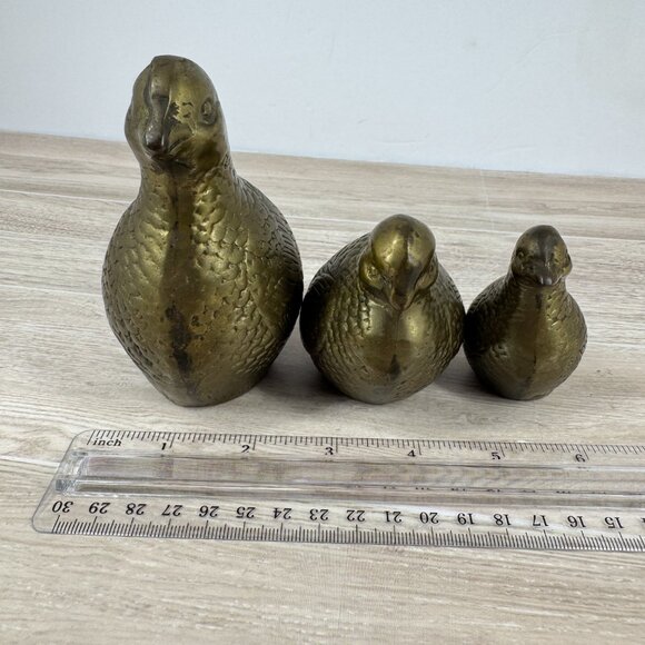 Vintage Solid Brass Quail Figurines Set of 3 MCM Boho Decor - Picture 11 of 11